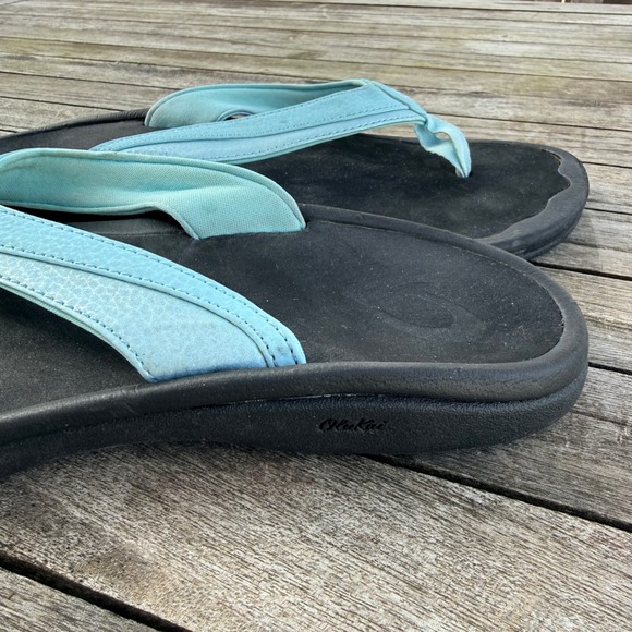 OluKai Ohana Women Black Mineral Blue Water Resistant Flip Flop Sandals Size 9 - Picture 6 of 9